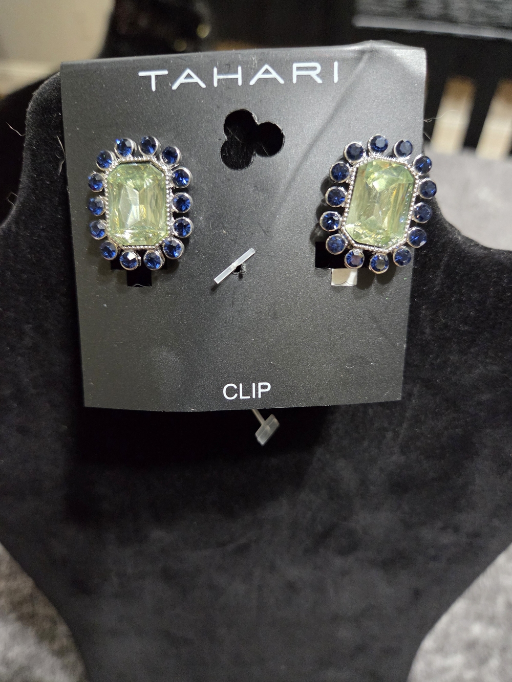 Tahari Green and Blue Crystal Clip Earrings